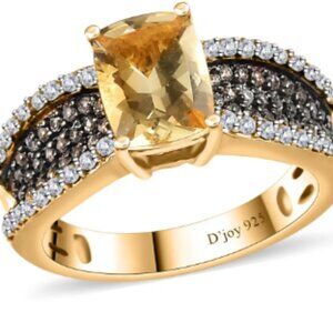 Brazilian Sunfire Beryl, Brown and White Zircon Ring